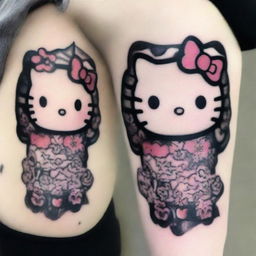 Create an image of Hello Kitty with a grunge aesthetic, featuring a Black Dahlia piercing and a face tattoo