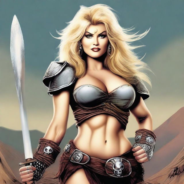 Dolly Parton depicted as a fierce barbarian warrior