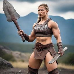 Rhea Ripley depicted as a fierce barbarian warrior