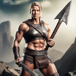 Rhea Ripley depicted as a fierce barbarian warrior