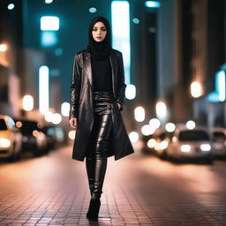 An 18-year-old Muslim girl wearing a fashionable leather outfit