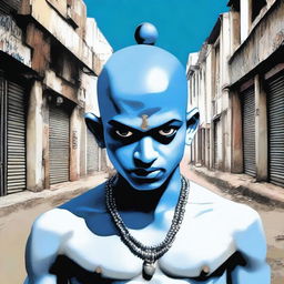 A controversial and provocative depiction of the Hindu deity Krishna as a skinhead