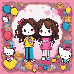 A charming Hello Kitty-themed artwork featuring a couple