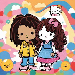 A charming Hello Kitty-themed artwork featuring a couple