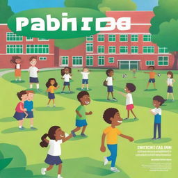 A vibrant and engaging school magazine cover featuring students participating in various activities such as sports, science projects, and art