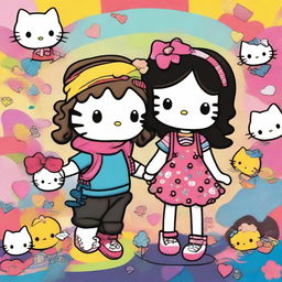 A charming Hello Kitty-themed artwork featuring a couple