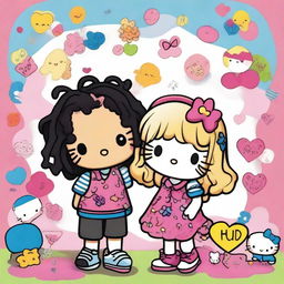 A charming Hello Kitty-themed artwork featuring a couple