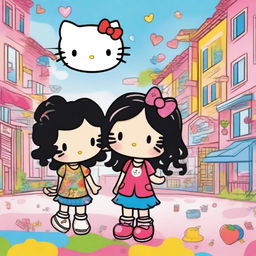 A charming Hello Kitty-themed artwork featuring a couple