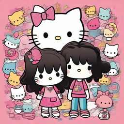 A charming Hello Kitty-themed artwork featuring a couple