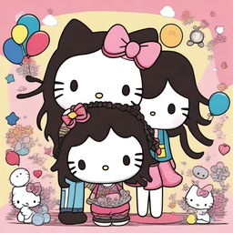 A charming Hello Kitty-themed artwork featuring a couple