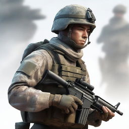 A realistic image of a soldier wearing a transparent uniform and holding a rifle