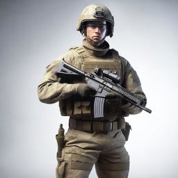 A realistic image of a soldier wearing a transparent uniform and holding a rifle