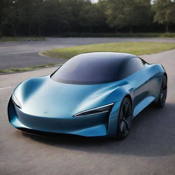 A sleek, futuristic electric car with a glossy finish, aerodynamic design, and innovative features such as touchscreens and autonomous driving hardware.