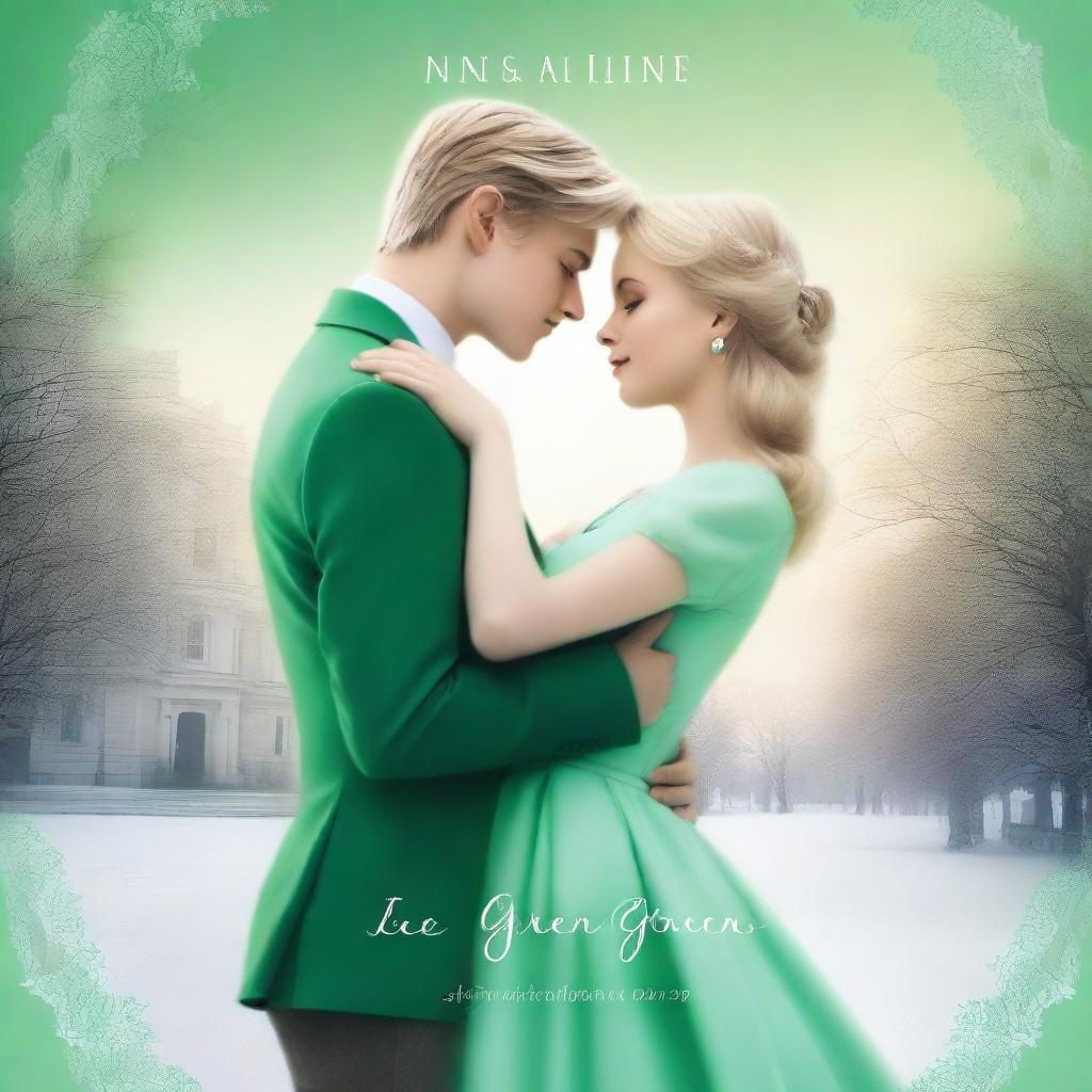 A romantic book cover titled 'Ice Green' featuring a rich blonde boy and girl meeting each other for the first time