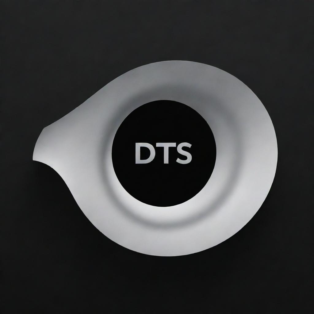 A 3D model of the DTS sound logo, surrounded by realistic waves of sound emanating outwards, on a black background.