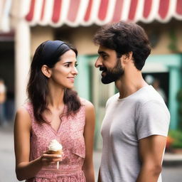 Beatriz and Lucas meet for the first time in a small boutique while Beatriz is shopping for a dress and Lucas is buying ice cream