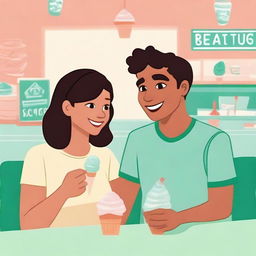 Beatriz and Lucas meeting each other for the first time, both enjoying mint ice cream