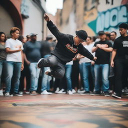 An image of a person breakdancing in an urban setting