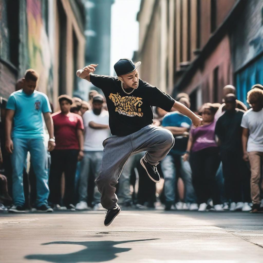 An image of a person breakdancing in an urban setting