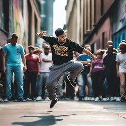 An image of a person breakdancing in an urban setting