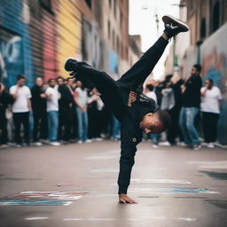 An image of a person breakdancing in an urban setting