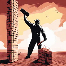 An image of a person breaking down a brick wall with a sledgehammer