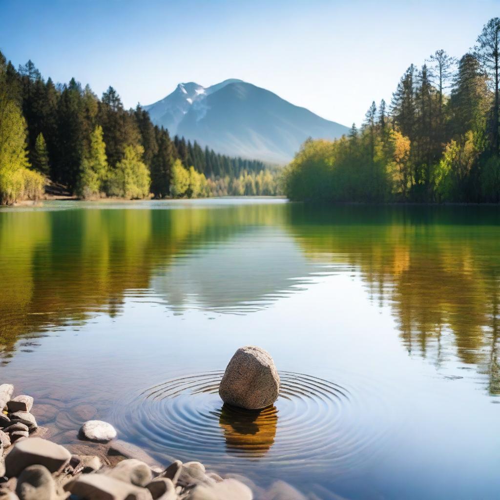 An image of a person tossing a stone into a calm lake