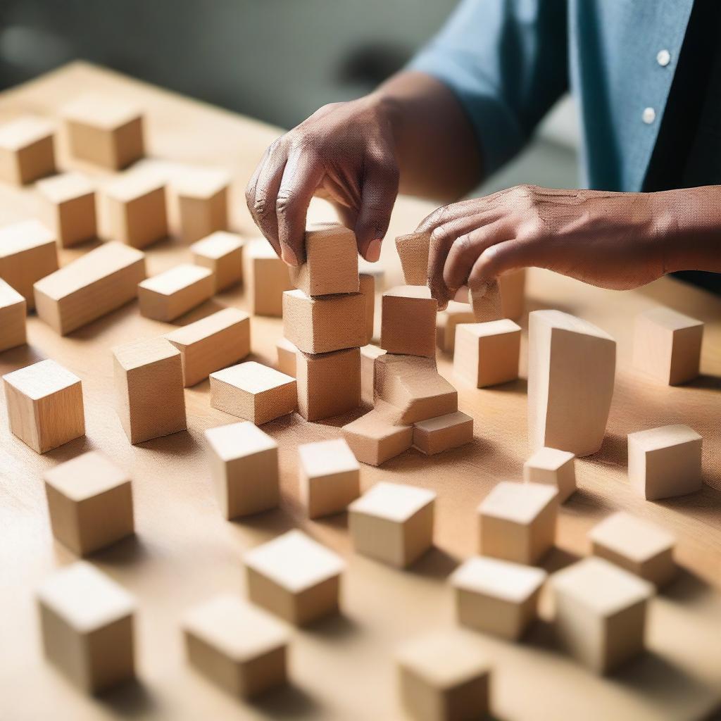 An image of a person building a structure block by block