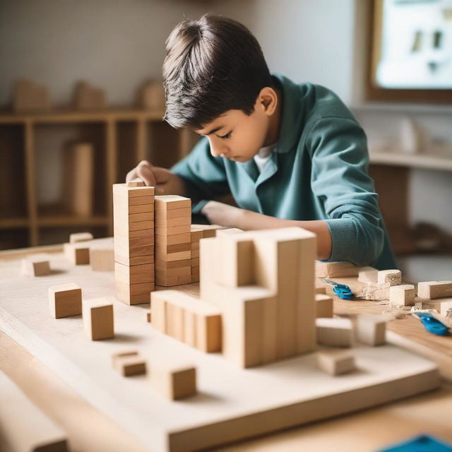 An image of a person building a structure block by block