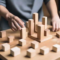 An image of a person building a structure block by block