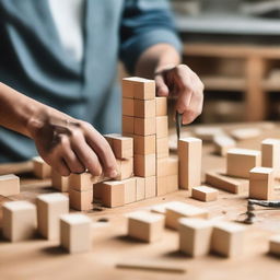 An image of a person building a structure block by block