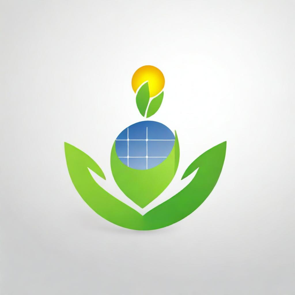 A logo design for a solar product company, primarily featuring a leaf to symbolize nature and incorporating elements of electric energy