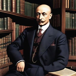 A detailed portrait of Gabriele d'Annunzio, the famous Italian poet, journalist, and playwright