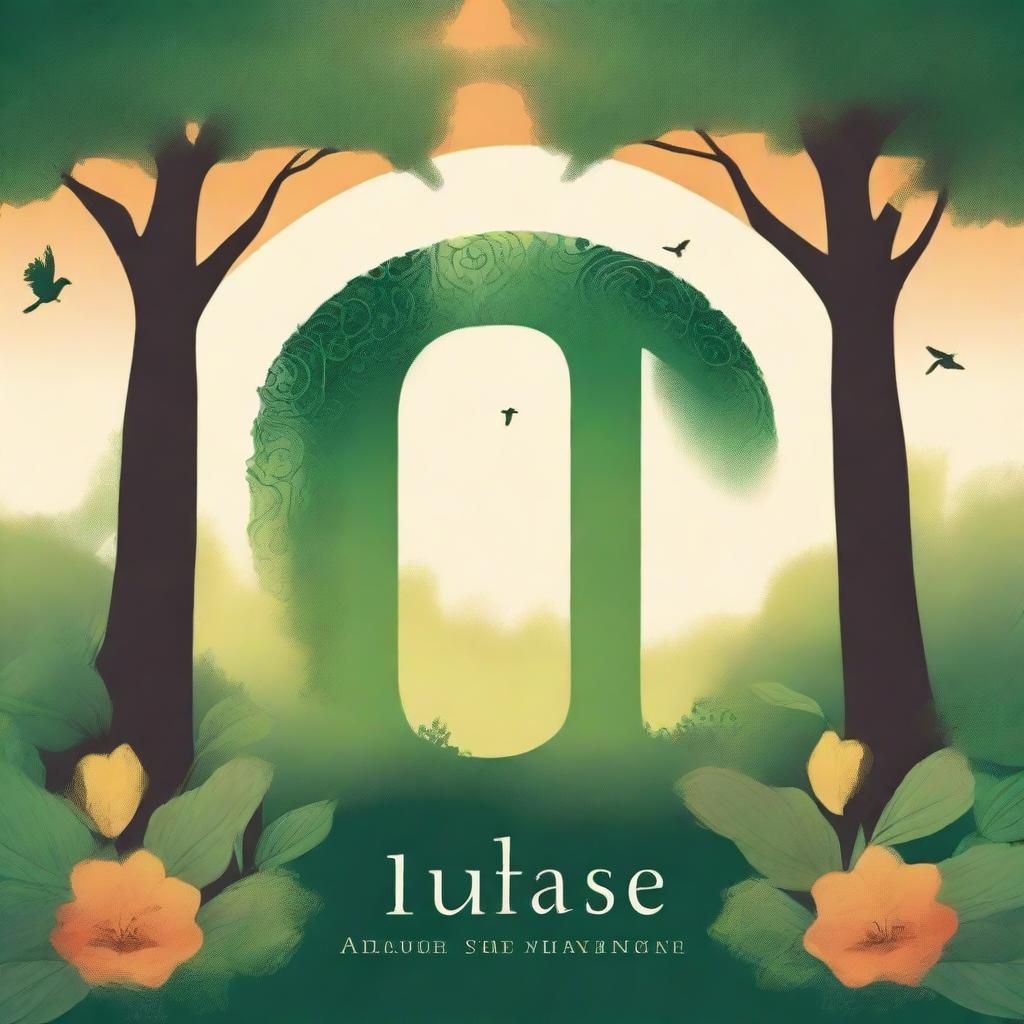 An enchanting cover depicting a lush forest scene with trees forming the letters of the title amidst a sunrise or sunset backdrop