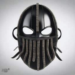 A detailed illustration of a leather BDSM mask with multiple zippers