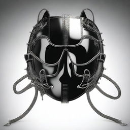 A detailed illustration of a leather BDSM mask with multiple zippers