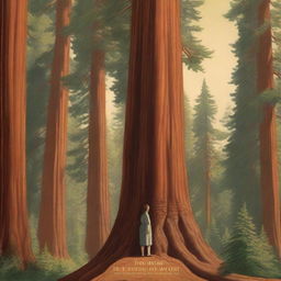 A book cover featuring a majestic, towering sequoia tree with a woman standing at the bottom