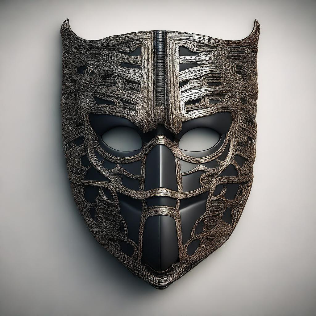 A detailed illustration of a leather mask with multiple zippers