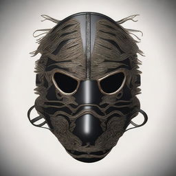 A detailed illustration of a leather mask with multiple zippers