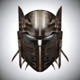 A detailed illustration of a leather mask with multiple zippers