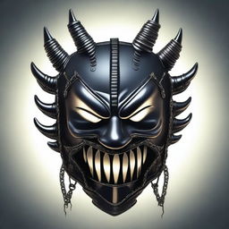 A detailed illustration of a leather sadomasochism mask with multiple zippers and an evil smile
