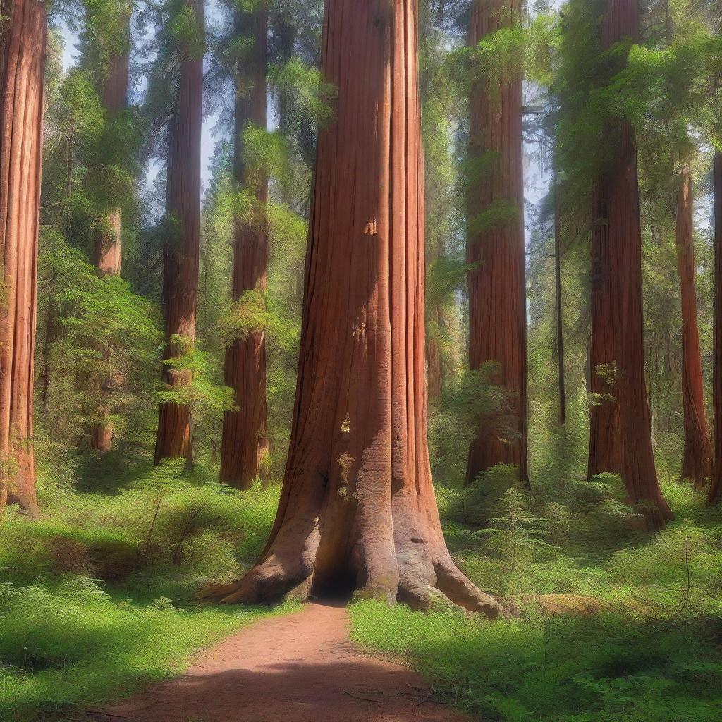 A majestic sequoia tree standing tall in a serene forest