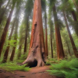 A majestic sequoia tree standing tall in a serene forest