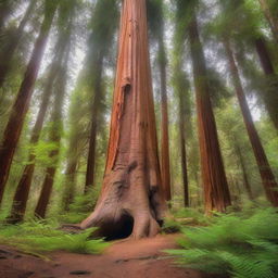 A majestic sequoia tree standing tall in a serene forest