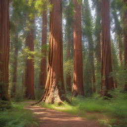 A majestic sequoia tree standing tall in a serene forest