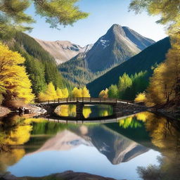 A scenic mountain landscape with a perspective view of three small road bridges