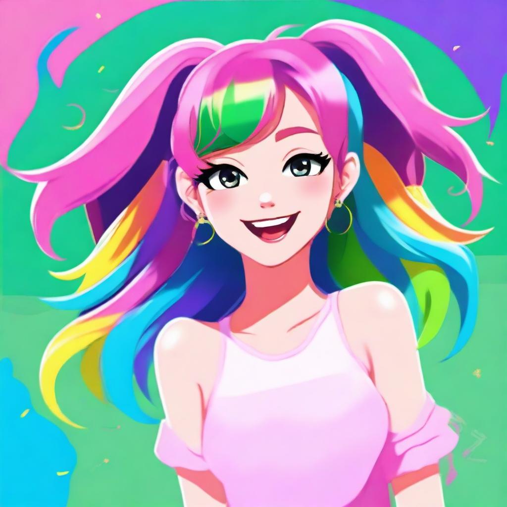 A sexy and funny beautiful girl with colorful hair, showcasing a playful and vibrant personality