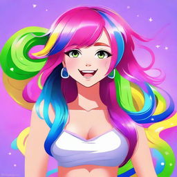 A sexy and funny beautiful girl with colorful hair, showcasing a playful and vibrant personality