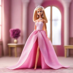 A stylish and glamorous Barbie doll in a fashionable outfit, striking a confident pose