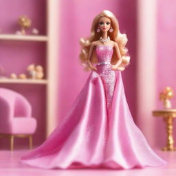 A stylish and glamorous Barbie doll in a fashionable outfit, striking a confident pose